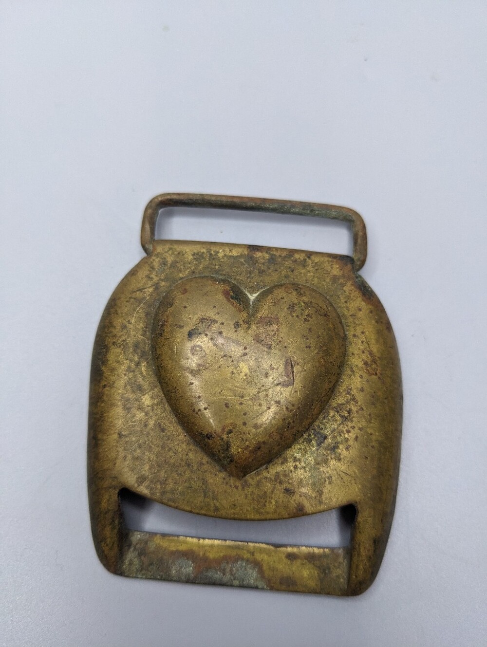 Horse Harness Buckle Antique Civil War Era Embossed Heart Brass  Cover 1800s